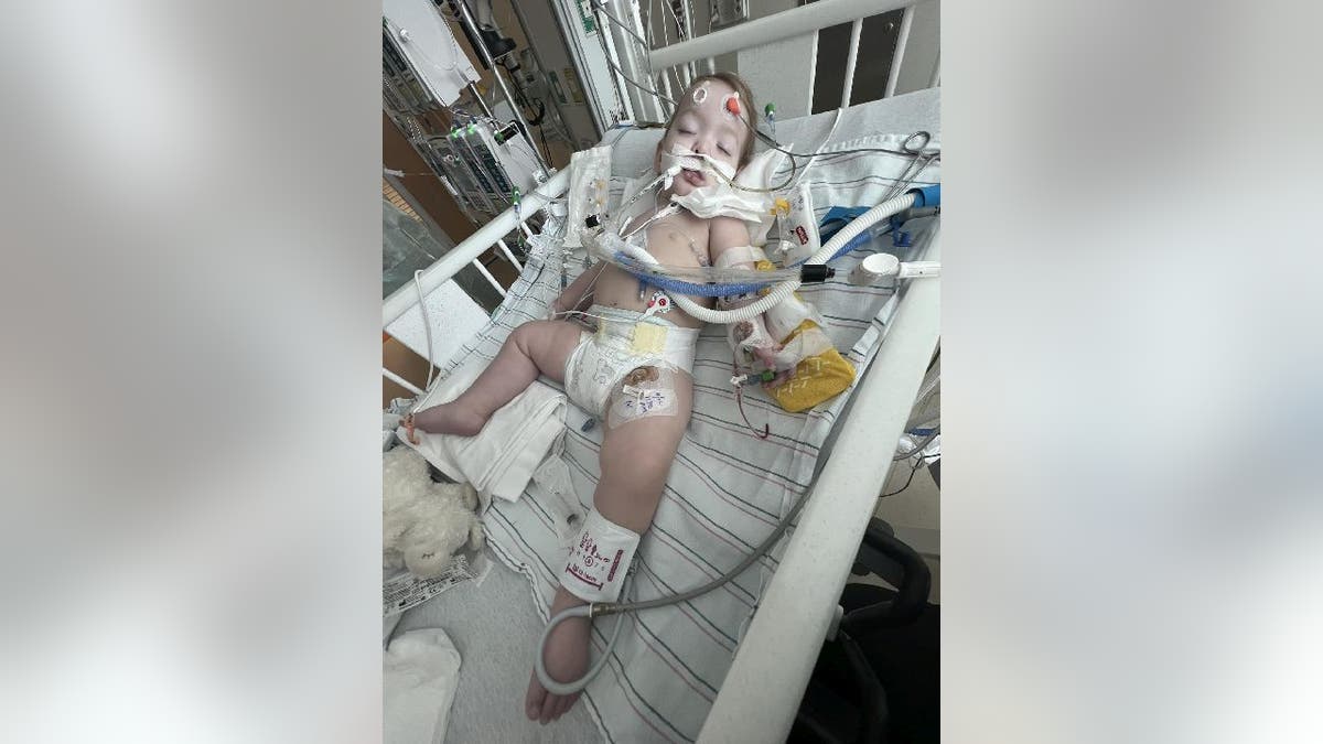 Photo of Kinsley Bremiller intubated and medically sedated