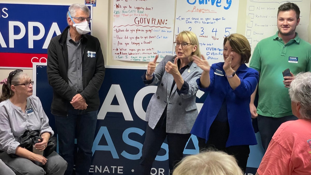 Sens. Maggie Hassan and Amy Klobuchar in Exeter, N.H.