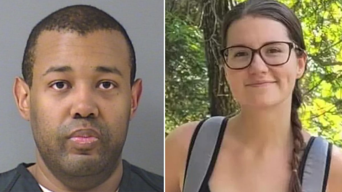 Michael Carpenter's booking photo next to a picture of Nicole Hammond on a hike.