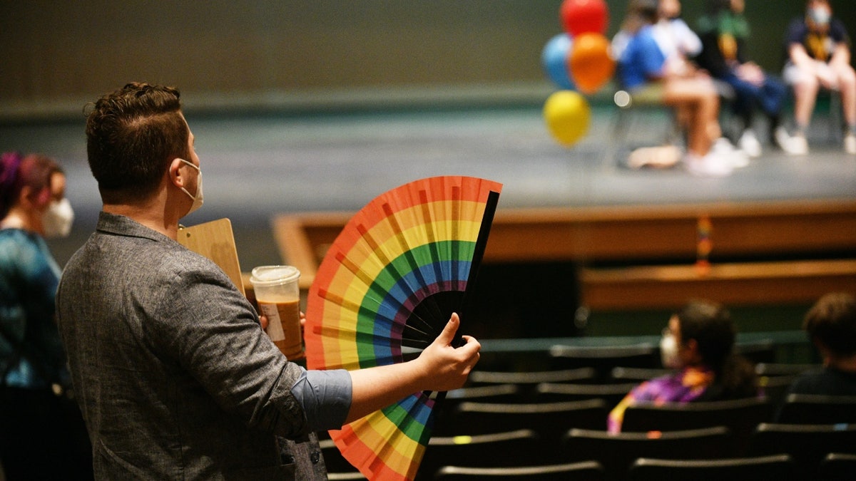 Montgomery County Public Schools teacher demonstrating at Pride Town Hall