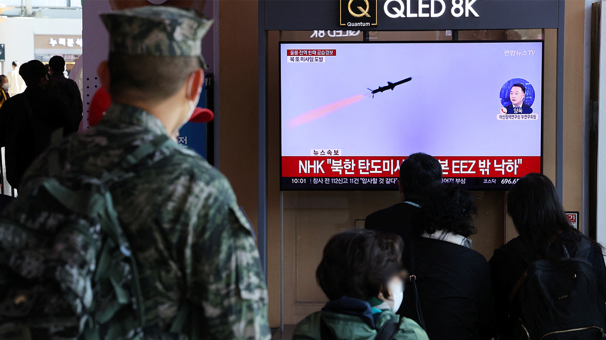 Missile from North Korea on a TV screen