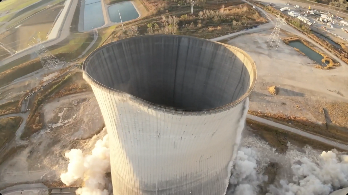 Paradise Fossil Plant tower crumbles