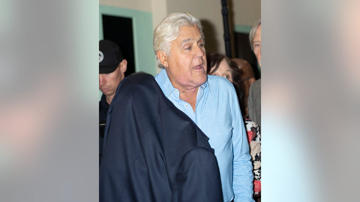 Jay Leno's burns to his chin are prominent in a new photo