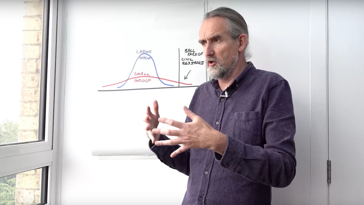 Roger Hallam, the founder of Extinction Rebellion and Just Stop Oil, gives a lecture on climate change in September 2021.