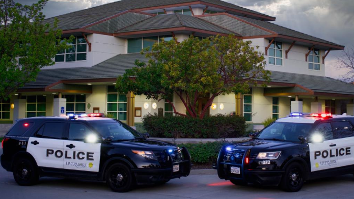 Livermore Police vehicles in front of building