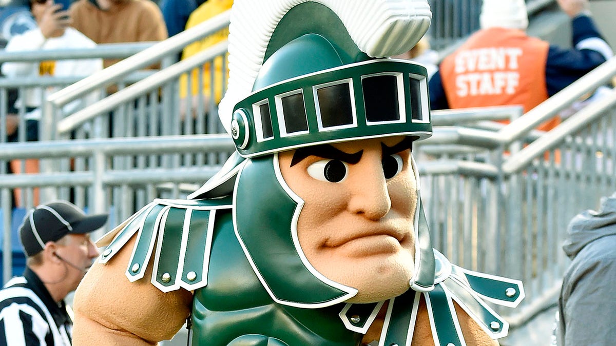 Sparty mascot on field