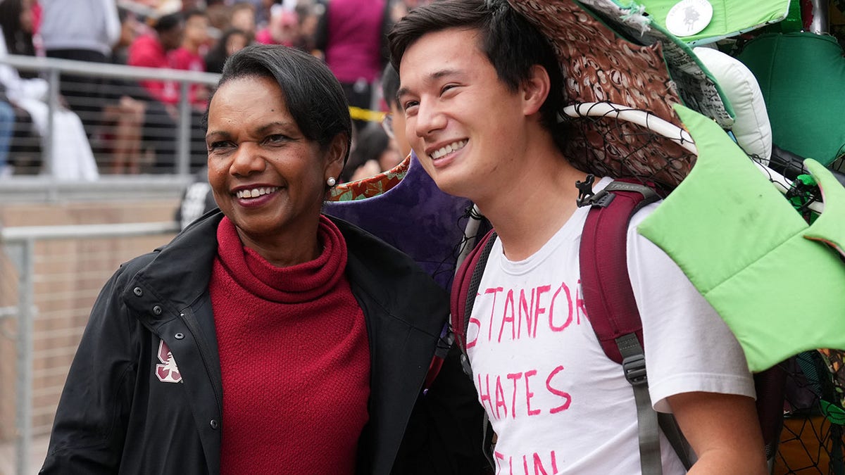 Condoleezza Rice with the Stanford Tree