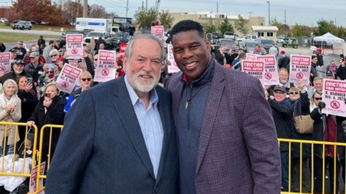 Georgia Republican Senate nominee Herschel Walker and Mike Huckabee campaigning