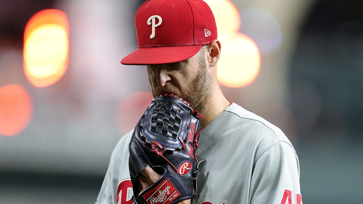 Phillies' Pitcher Zack Wheeler talks to media after Game 5 win of