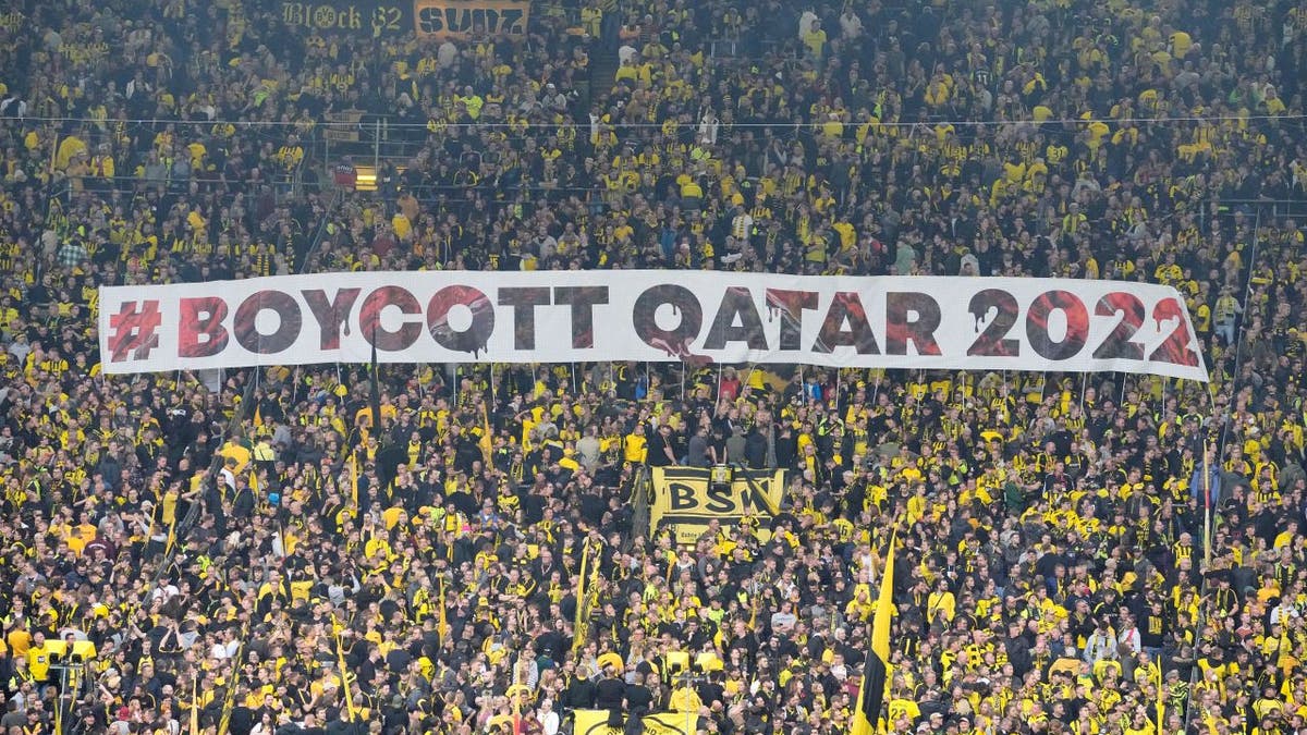 Boycott Qatar banner at German soccer game