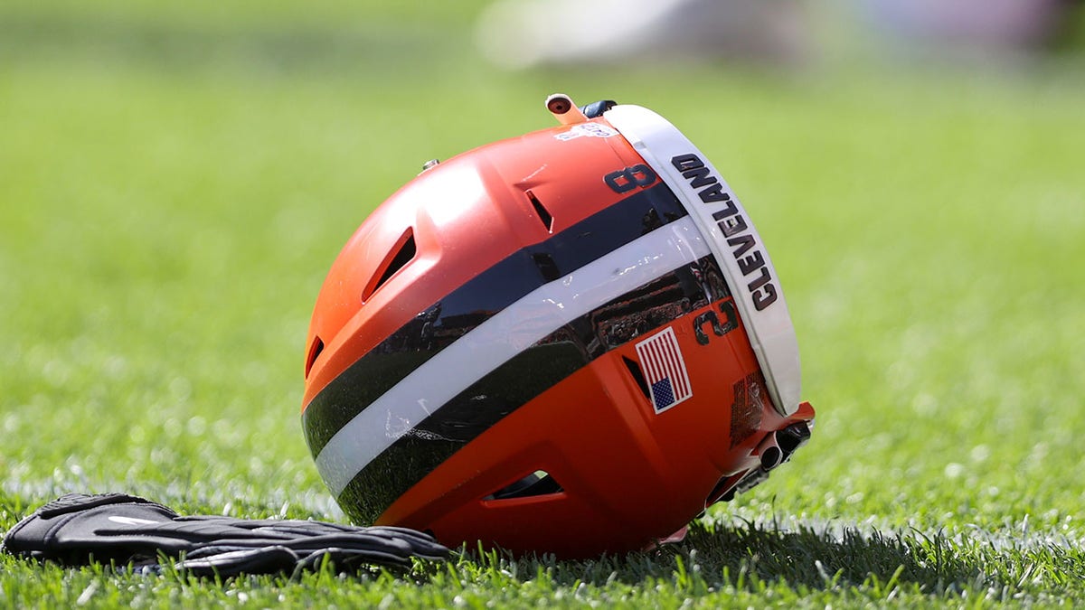 Browns helmet on grass