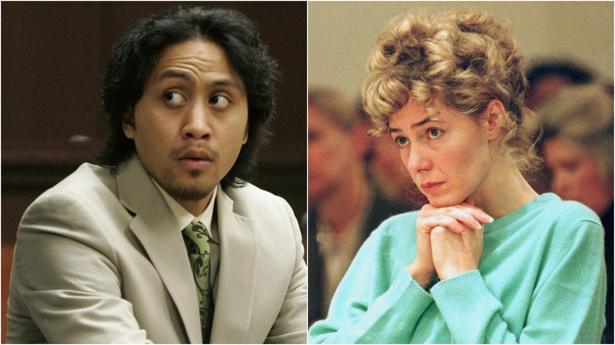 Split photo image of Vili Fualaau and Mary Kay Letourneau in court at different times