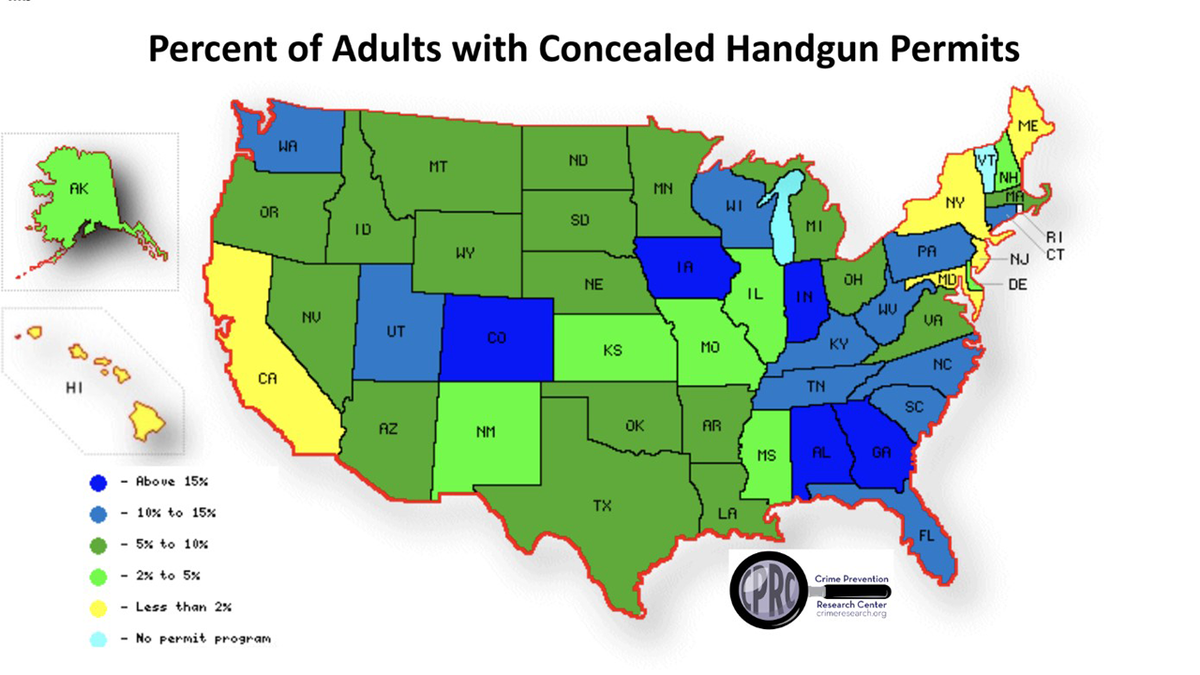 US map of concealed handgun permits