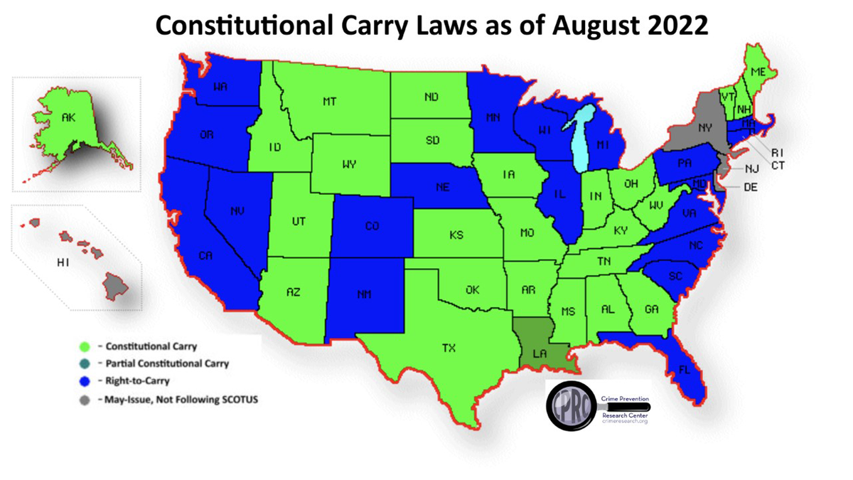 Map of 'constitutional carry' states
