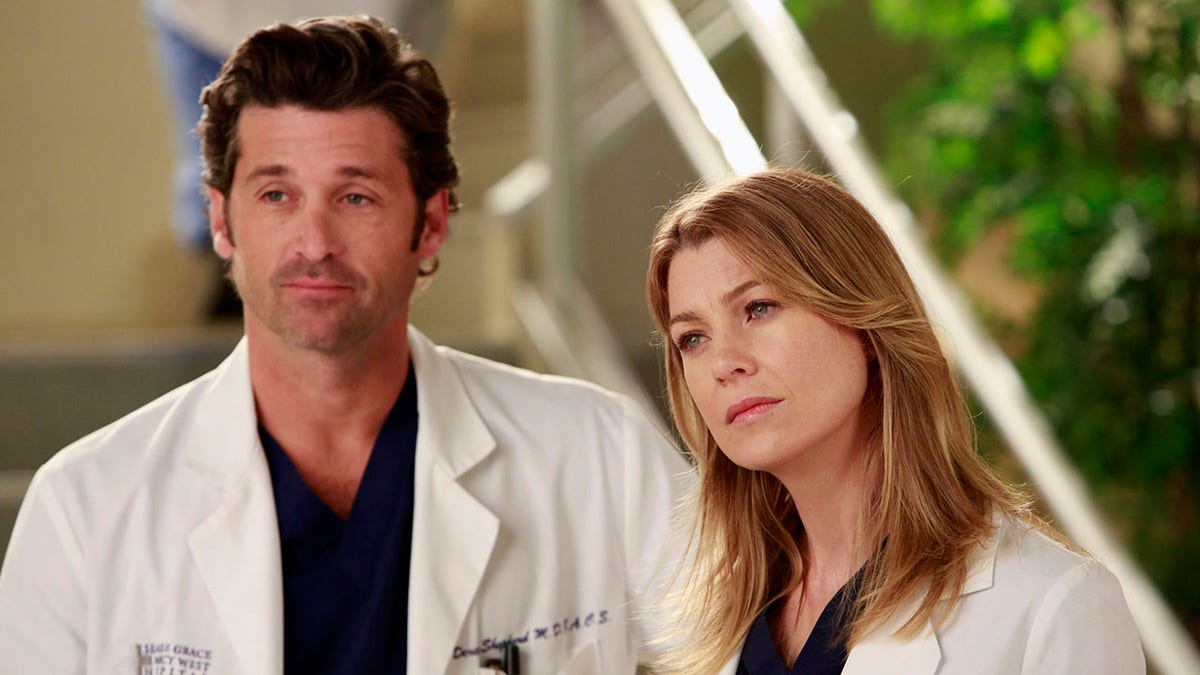 Patrick Dempsey Ellen Pompeo on set of 'Grey's Anatomy'