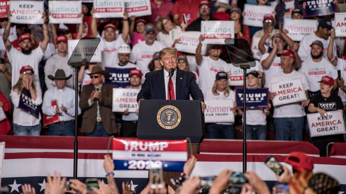 Former President Donald Trump at a campaign rally in Rio Rancho, N.M., in 2019. Trump has endorsed Republican Mark Ronchetti in the state's governor's race.