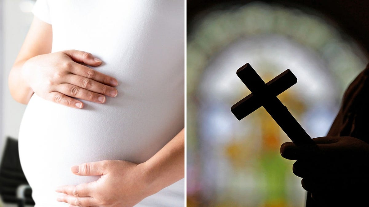 pregnant woman and a cross
