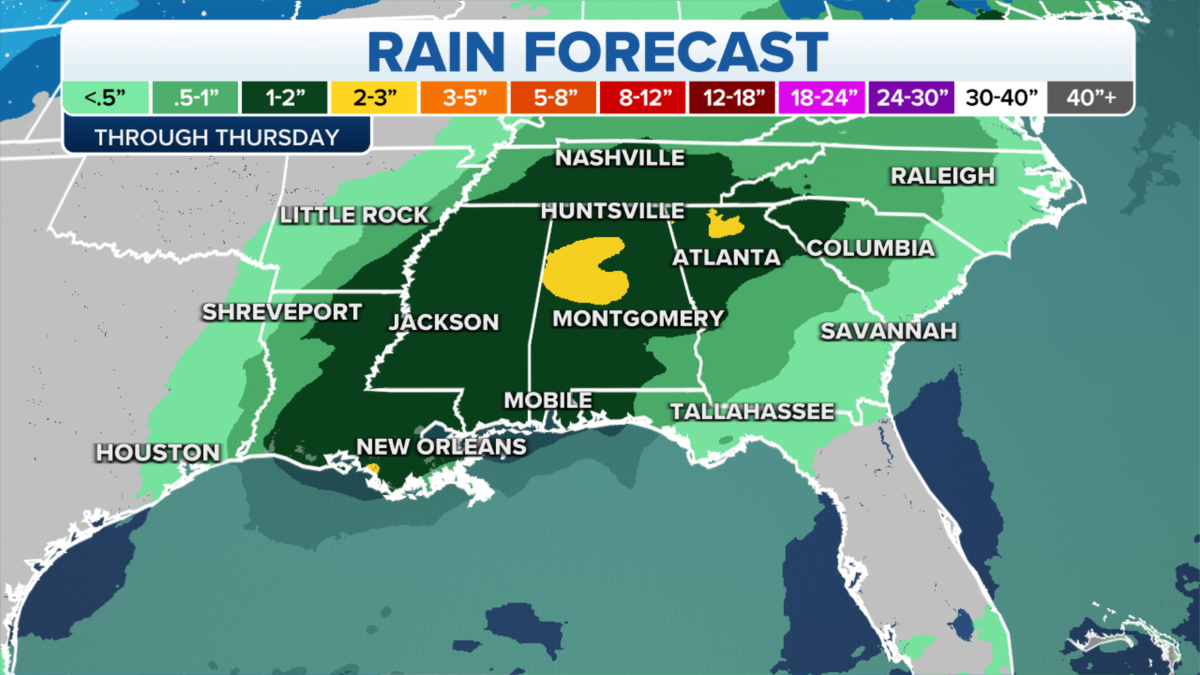 Southeast US rainfall forecast