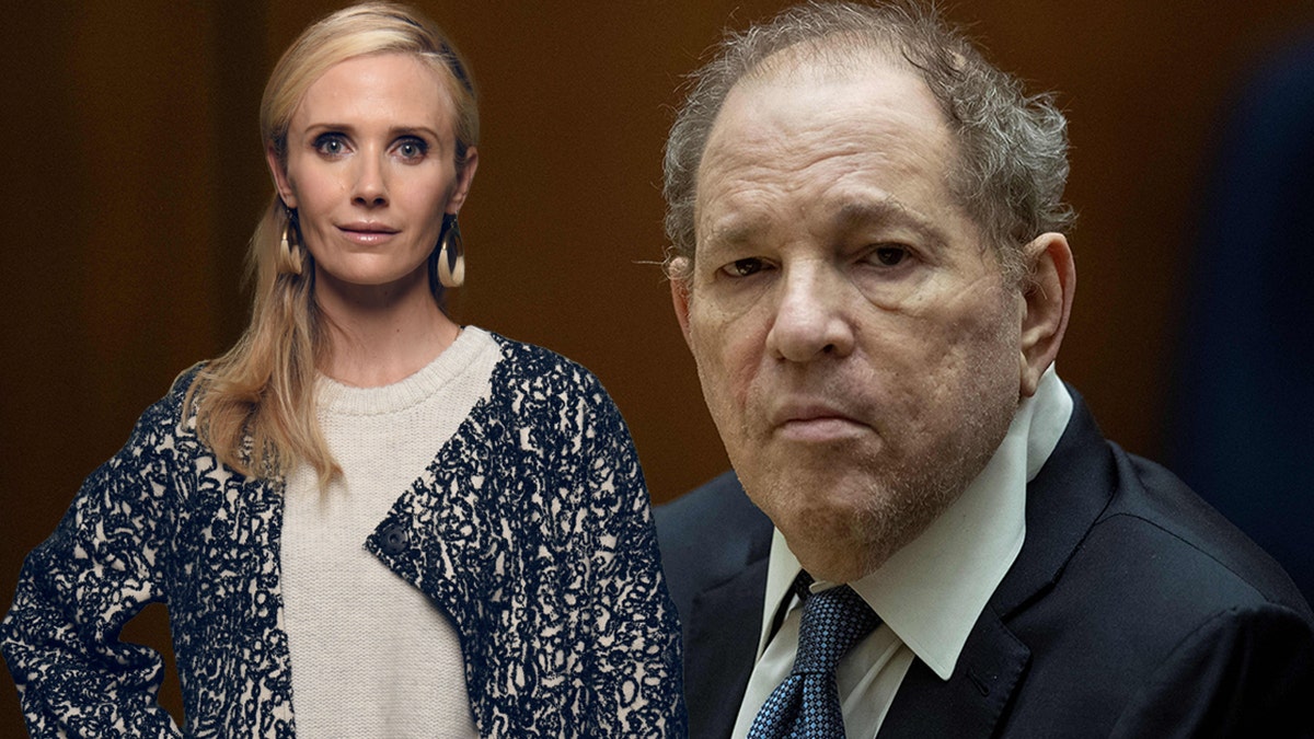 Gavin Newsom's wife Jennifer Siebel in portrait shot alongside Harvey Weinstein in court