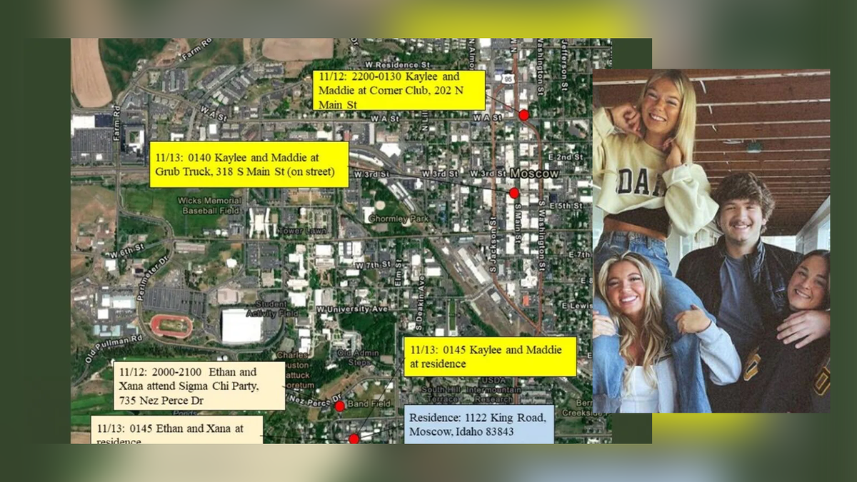 A map showing the final movements of the four University of Idaho victims