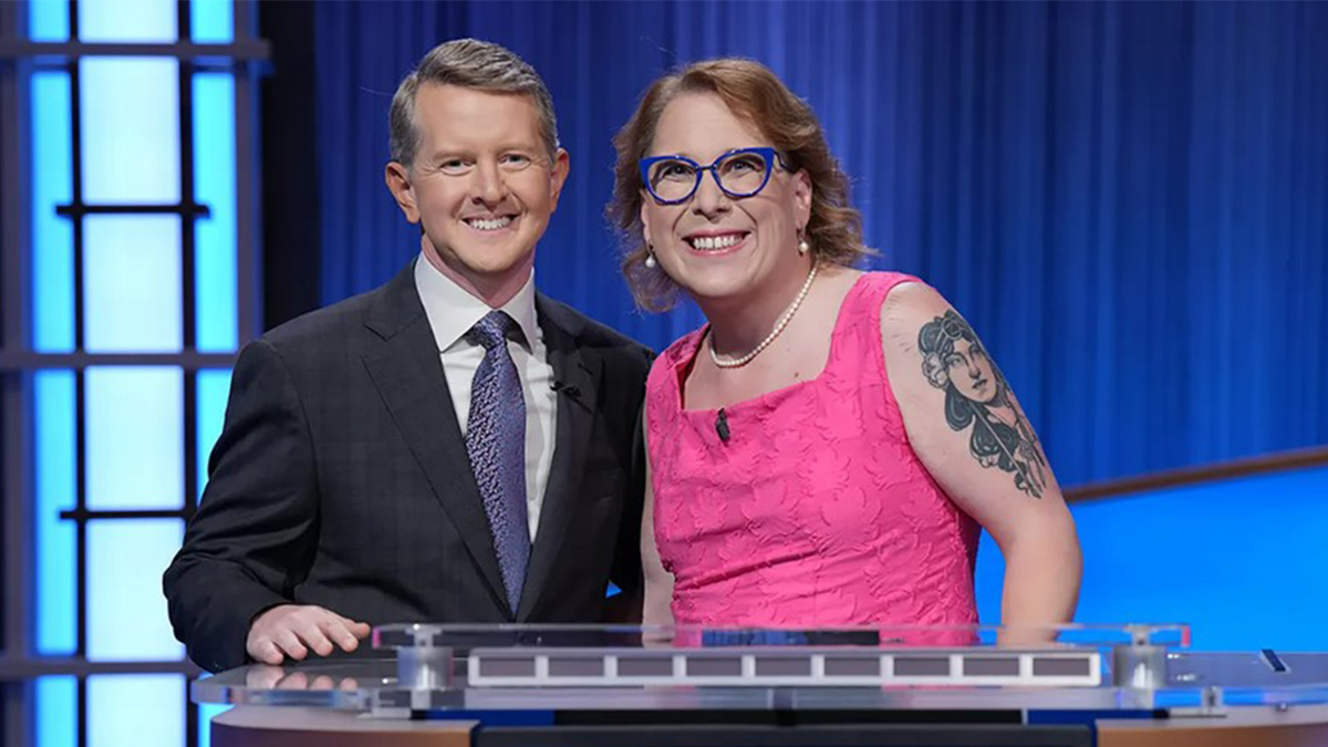 'Jeopardy!' Tournament of Champions winner Amy Schneider in a pink dress 