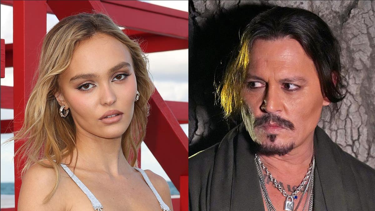 A split photo of Lili-Rose Depp and Johnny Depp