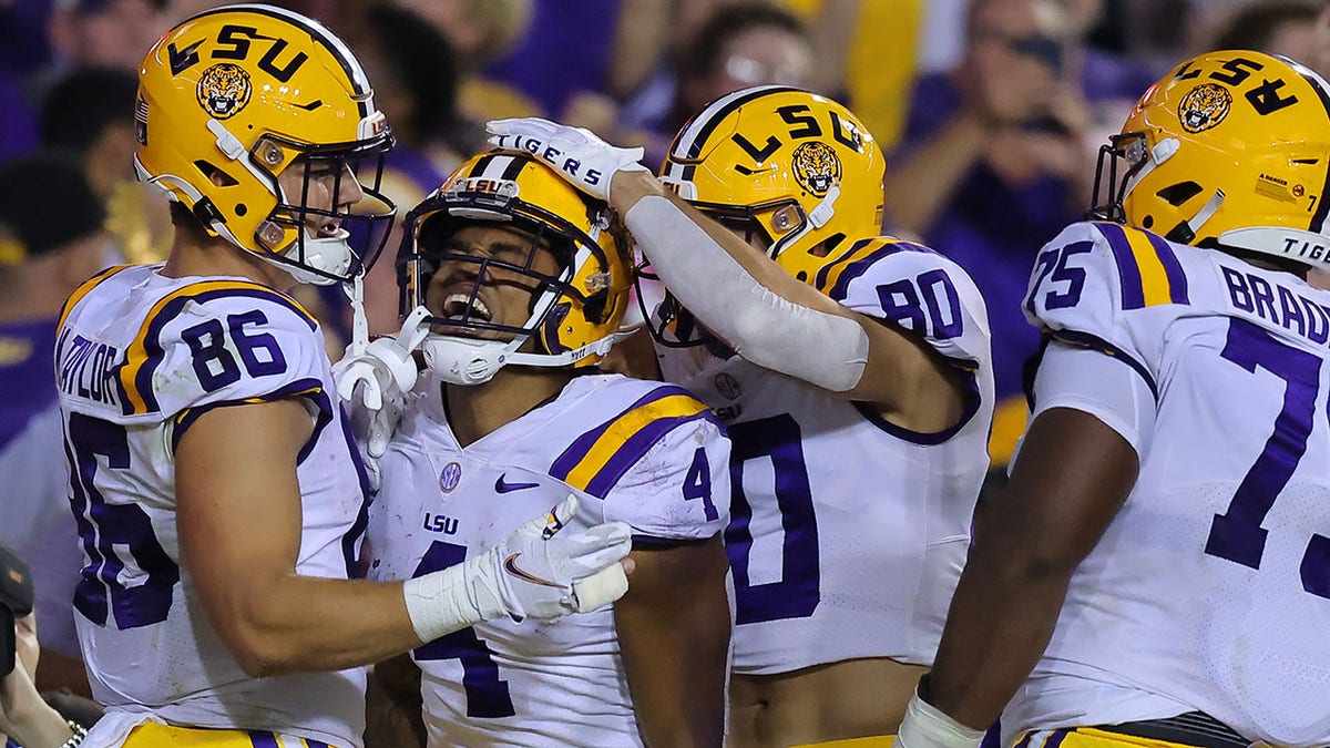 LSU players celebrating