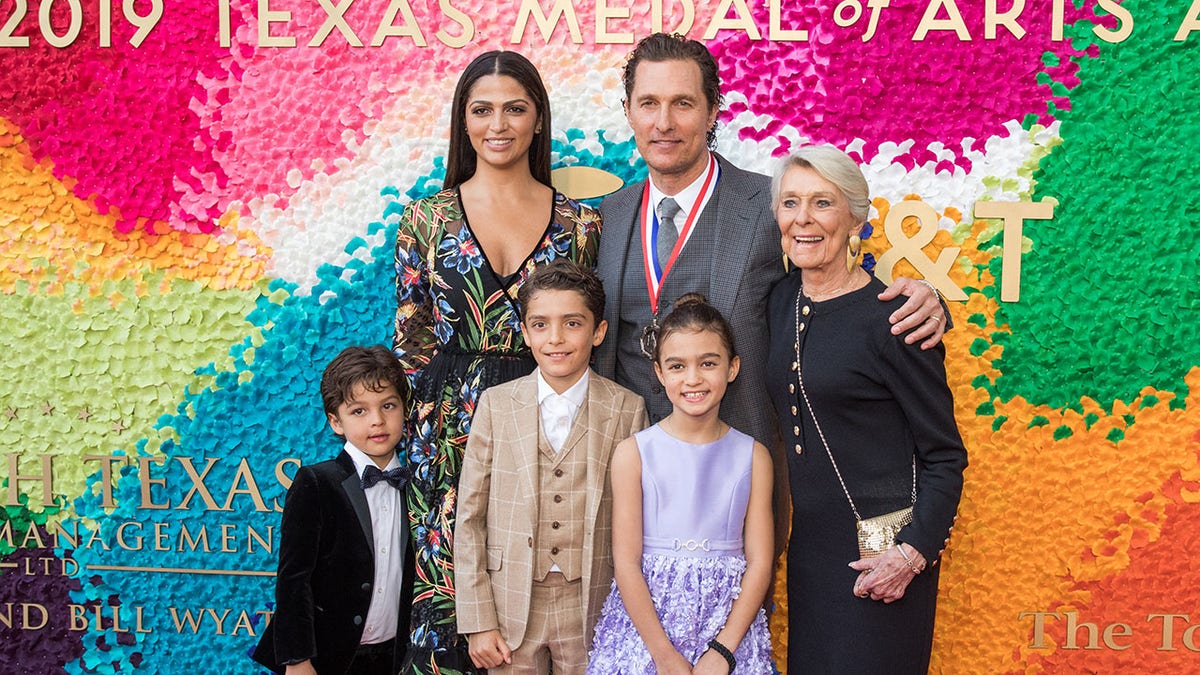 Matthew McConaughey with his wife Camila, their three children Levi, Vida and Livingston and his mother Kay at the Medal of Arts Awards in Texas