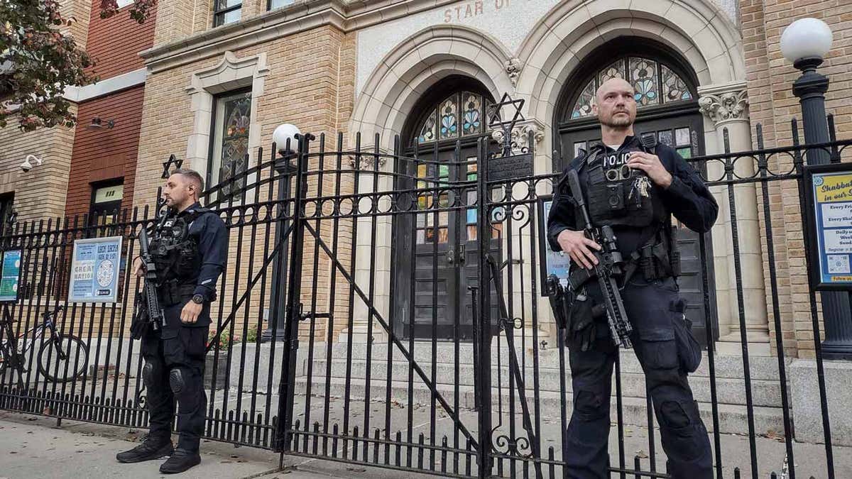 Hoboken Police guarding synagogue