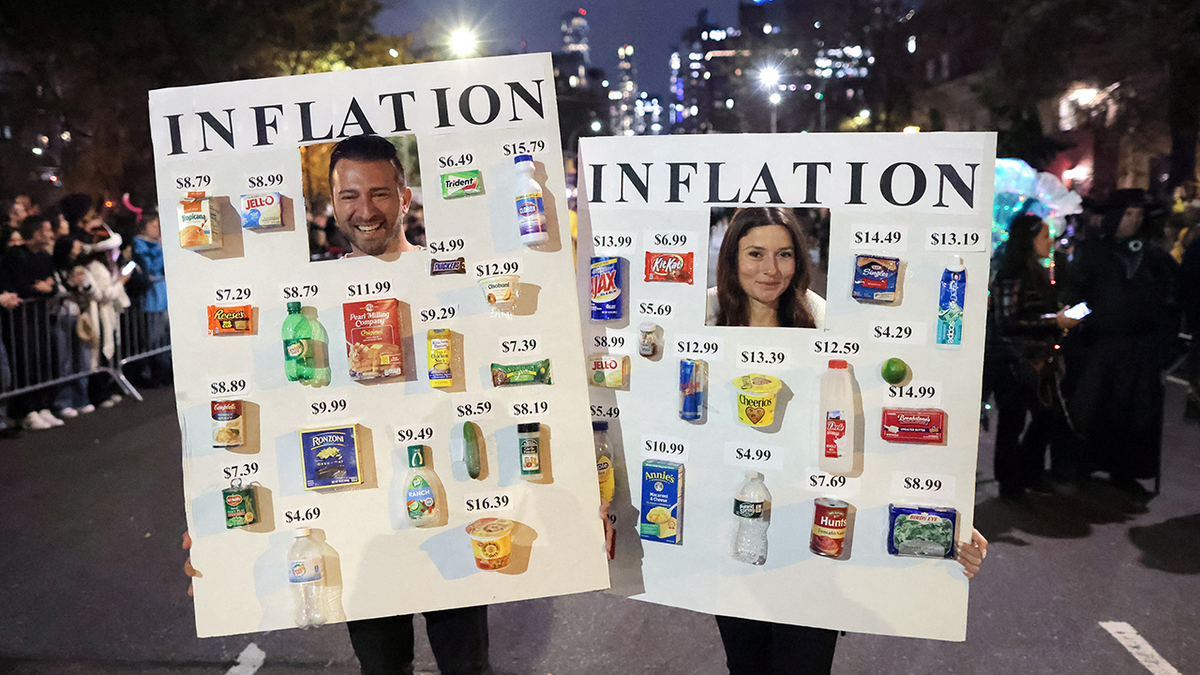 People dressed as inflation at New York's Annual Village Halloween Parade