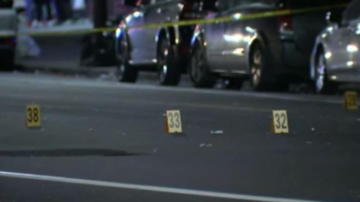 Evidence markers at a shooting scene