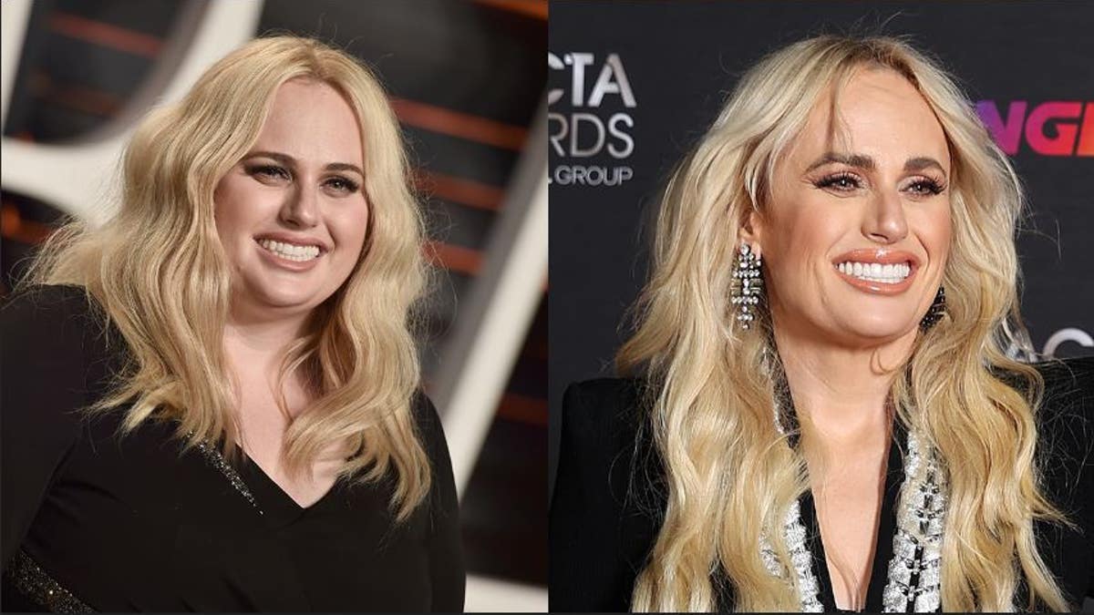 Split showing Rebel Wilson's weight loss