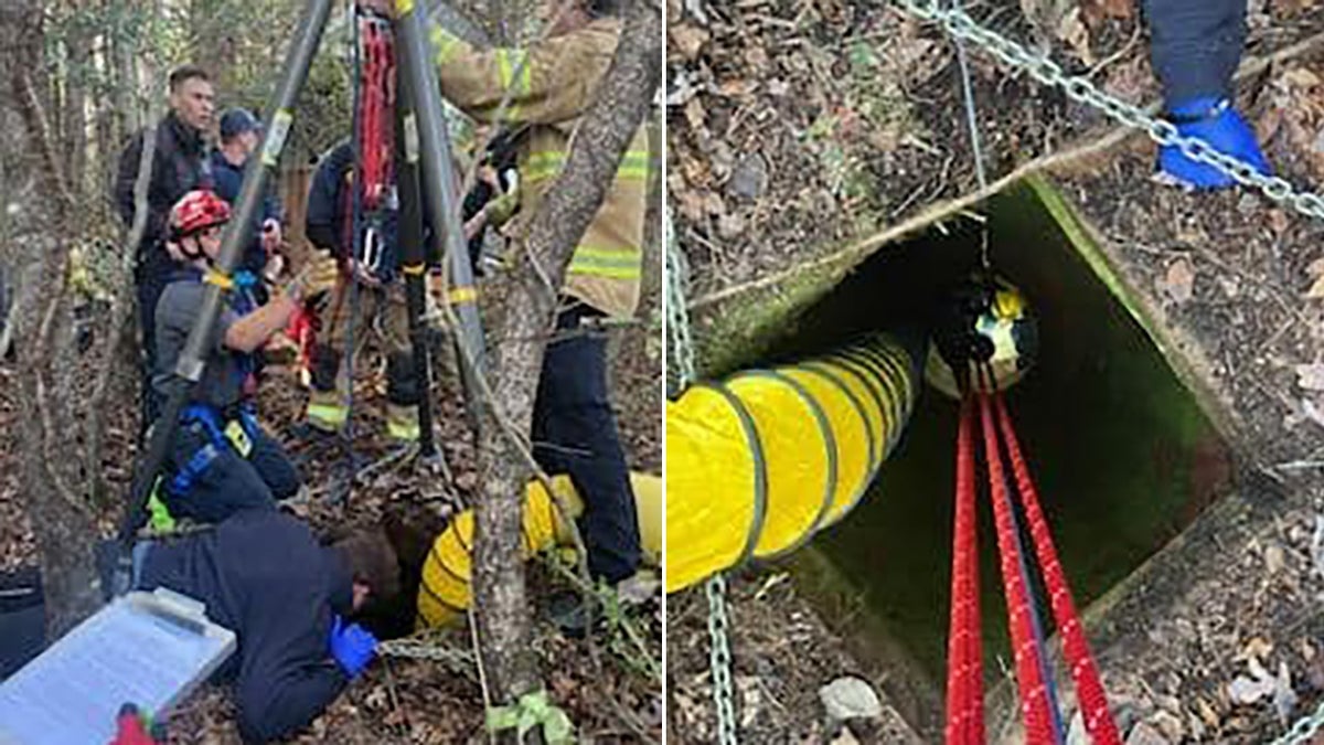 rescuers looking down well