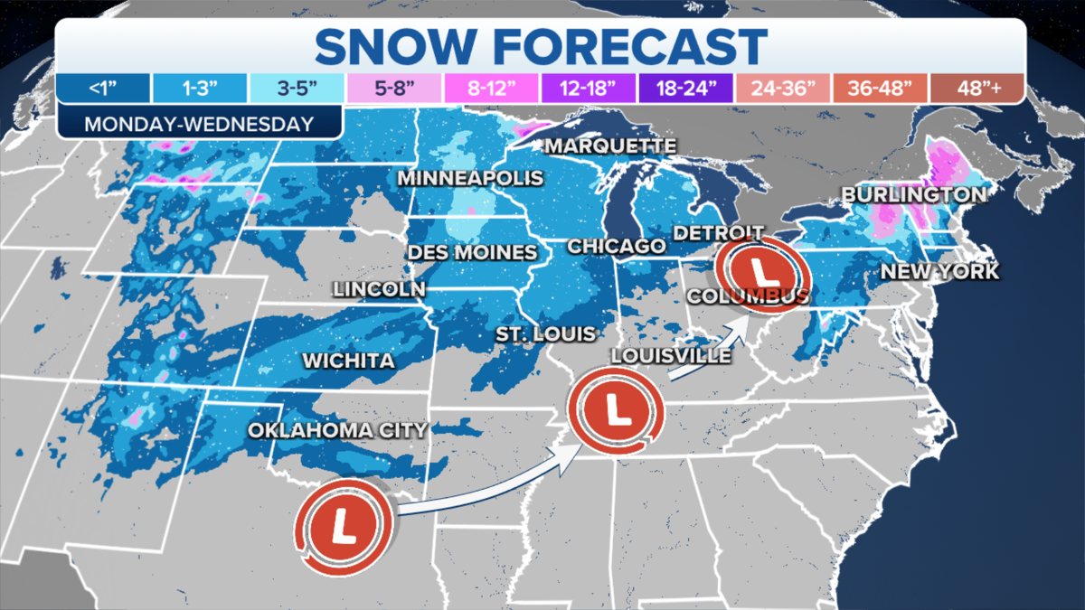 Snowfall forecast central and southern US