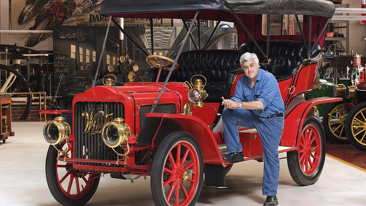 Jay Leno with a steam car from his Burbank garage