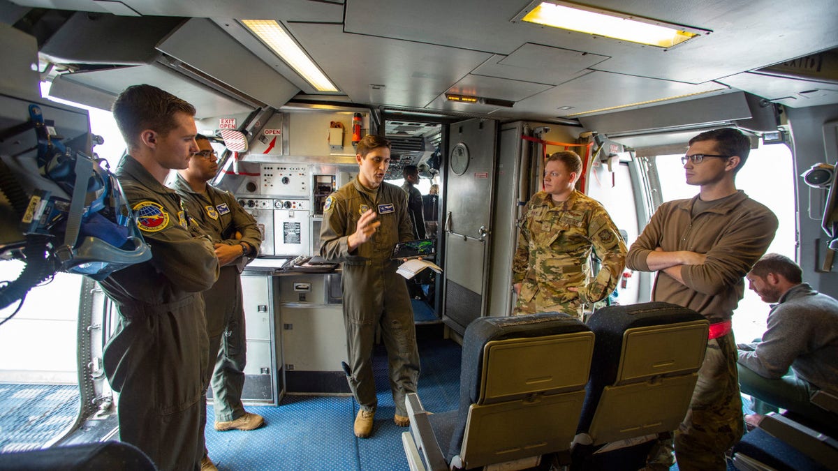 The crew of an US Air Force McDonnell Douglas KC-10 Extender aerial refueling tanker.