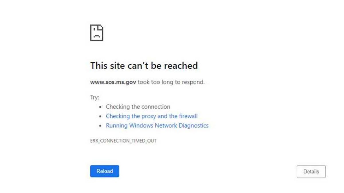 Mississippi Secretary of State website says it cannot be reached