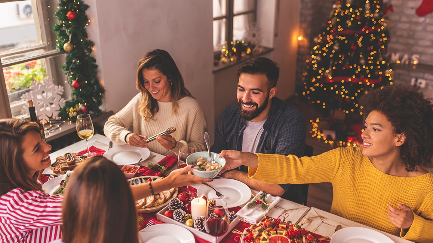 friends having Christmas dinner