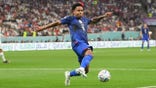 Weston McKennie #8 of the United States plays the ball during a FIFA World Cup Qatar 2022 Group B match between England and USMNT at Al Bayt Stadium on November 25, 2022 in Al Khor, Qatar.