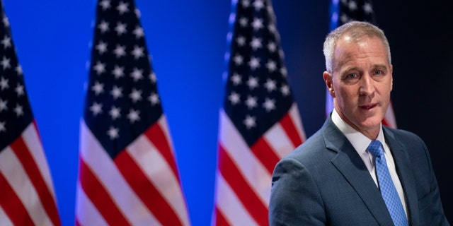 Rep. Sean Patrick Maloney (D-NY), leader of the Democratic Congressional Campaign Committee, speaks during a news conference shortly after conceding to opponent Mike Lawler at the DCCC on November 9, 2022 in Washington, DC. 