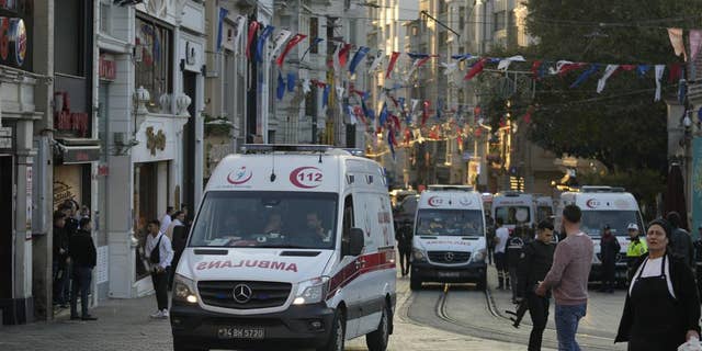 People leave the area after an explosion on Istanbul's popular pedestrian Istiklal Avenue Sunday, Istanbul, Sunday, Nov. 13, 2022. 