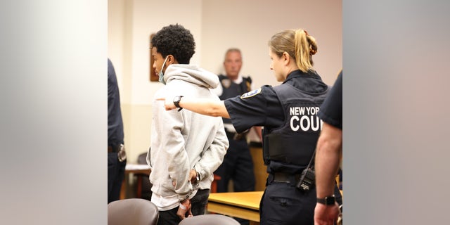 Noah Green, 18, seen during his arraignment hearing on seven counts in Suffolk County Supreme Court in Riverhead, N.Y. 
