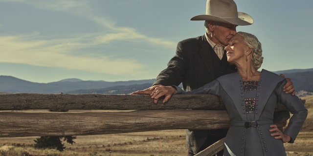 Harrison Ford and Helen Mirren pose together as Jacob and Cara Dutton.
