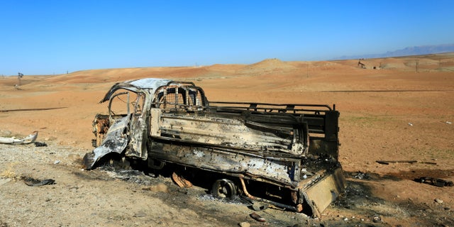 A view shows the aftermath of the air strikes, which the Turkish Defense Ministry says it carried out, in Derik, Syria, on November 20, 2022.   