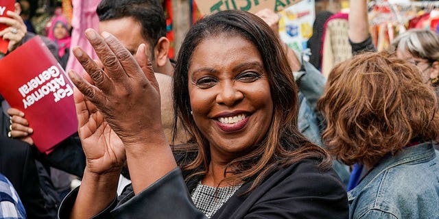 New York Attorney General Letitia James attends a campaign rally with community leaders in the Jackson Heights neighborhood of Queens, New York City, November 1, 2022.
