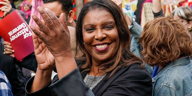 New York Attorney General Letitia James attends a campaign rally with community leaders in the Jackson Heights neighborhood in Queens, New York City, on Nov. 1, 2022.