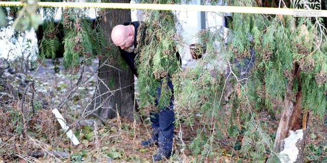 Investigators search the woods near the Moscow, Idaho, home where four students were murdered on Nov. 13, 2022.