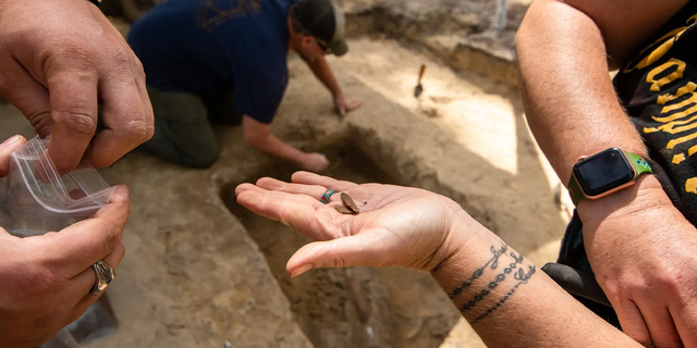 Melted musket ball uncovered from the excavation site.