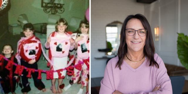 Lisa Fletcher (right) with a picture of her children as they grow up.  Her goal is always to focus on how her children are - "not their behavior," he told Fox News Digital.  