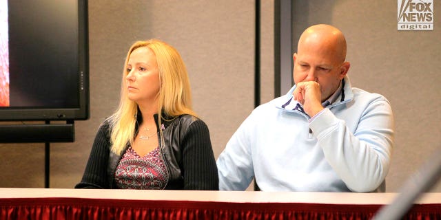 A press conference is held by Gabby Petito's family in Salt Lake City, Utah, Thursday, November 3, 2022. The family is filing a wrongful death suit against Moab Police Department. Seated, left to right are Tara and Joseph Petito.